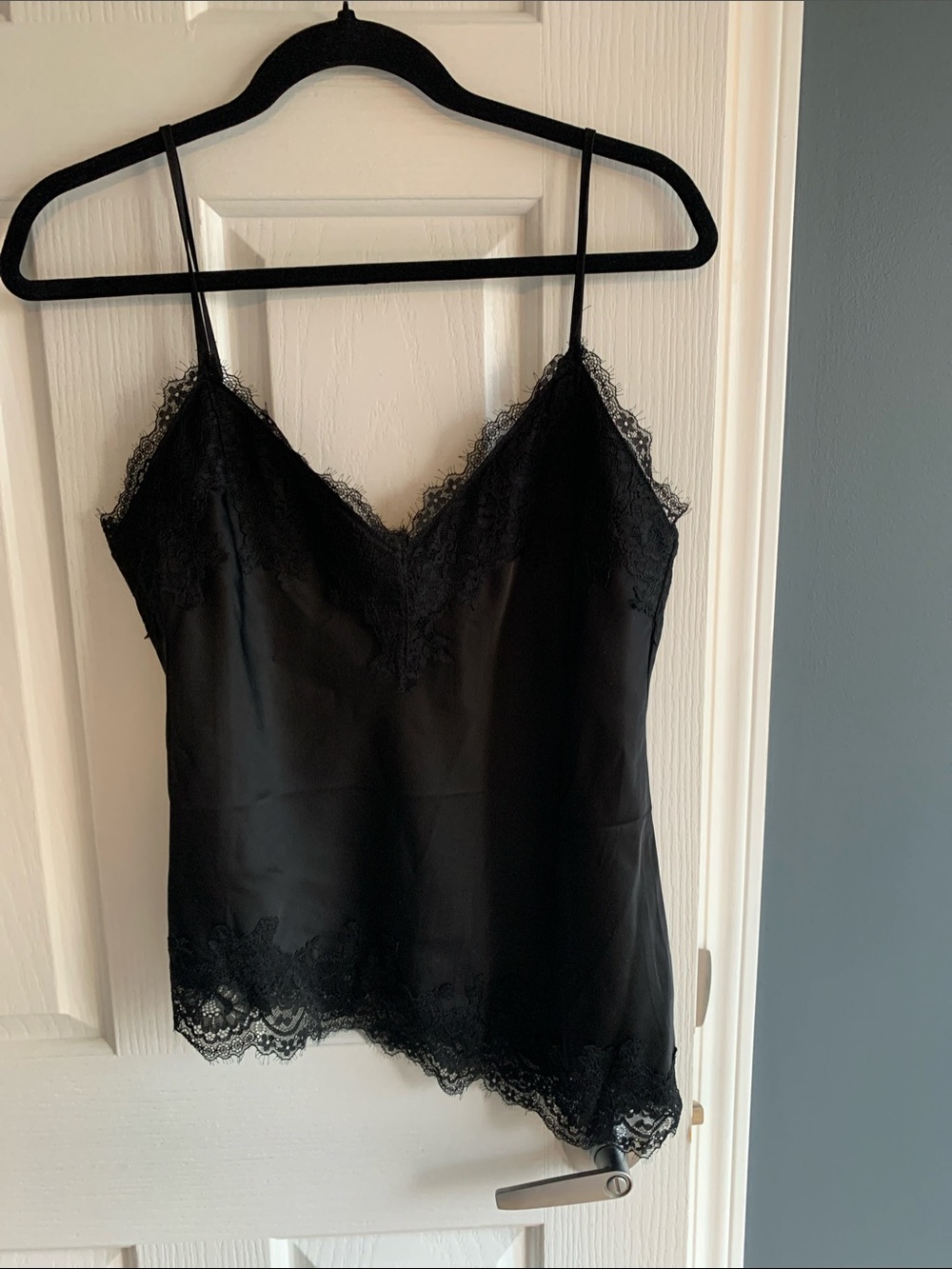 Black asymmetrical  Lace-Trim Satin Cami